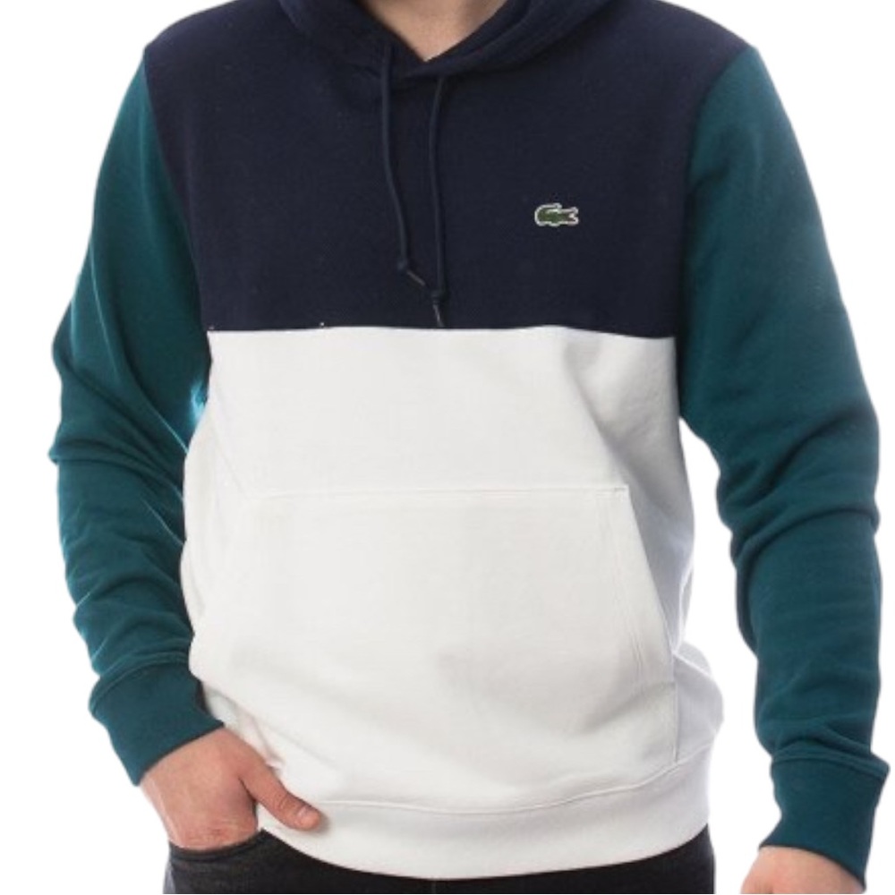 Lacoste Colorblock Hooded Sweatshirt, Navy Blue/Teal/White, Large